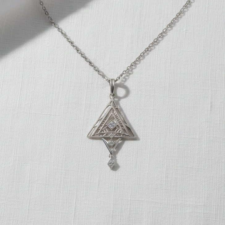 Silver Pyramids Eye Geometric Necklace