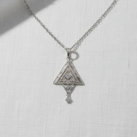 Silver Pyramids Eye Geometric Necklace