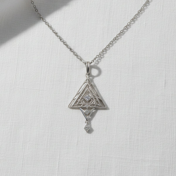 Silver Pyramids Eye Geometric Necklace